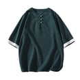 thumbnail image 2 of Blusas y camisas de manga corta y cuello redondo para hombre, blusa informal de verano con botones, manga corta y cuello redondo, color block, blusa de poliéster para hombre., 2 of 9
