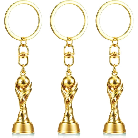 Yanonmyfd 3 PCS 1：1 Replica 3D World Cup Trophy Golden Keychain Set Charm, Premium Zinc Alloy Football Fan Gift, Sports Event Keys for Backpacks, Bags, Fans & Collectors Souvenir 4×1.85inch