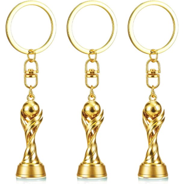 Yanonmyfd 3 PCS 1:1 Replica 3D World Cup Trophy Golden Keychain Set Charm, Premium Zinc Alloy Football Fan Gift, Sports Event Keys for Backpacks, Bags, Fans & Collectors Souvenir 4×1.85inch