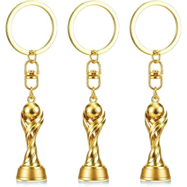 Yanonmyfd 3 PCS 1:1 Replica 3D World Cup Trophy Golden Keychain Set Charm, Premium Zinc Alloy Football Fan Gift, Sports Event Keys for Backpacks, Bags, Fans & Collectors Souvenir 4×1.85inch