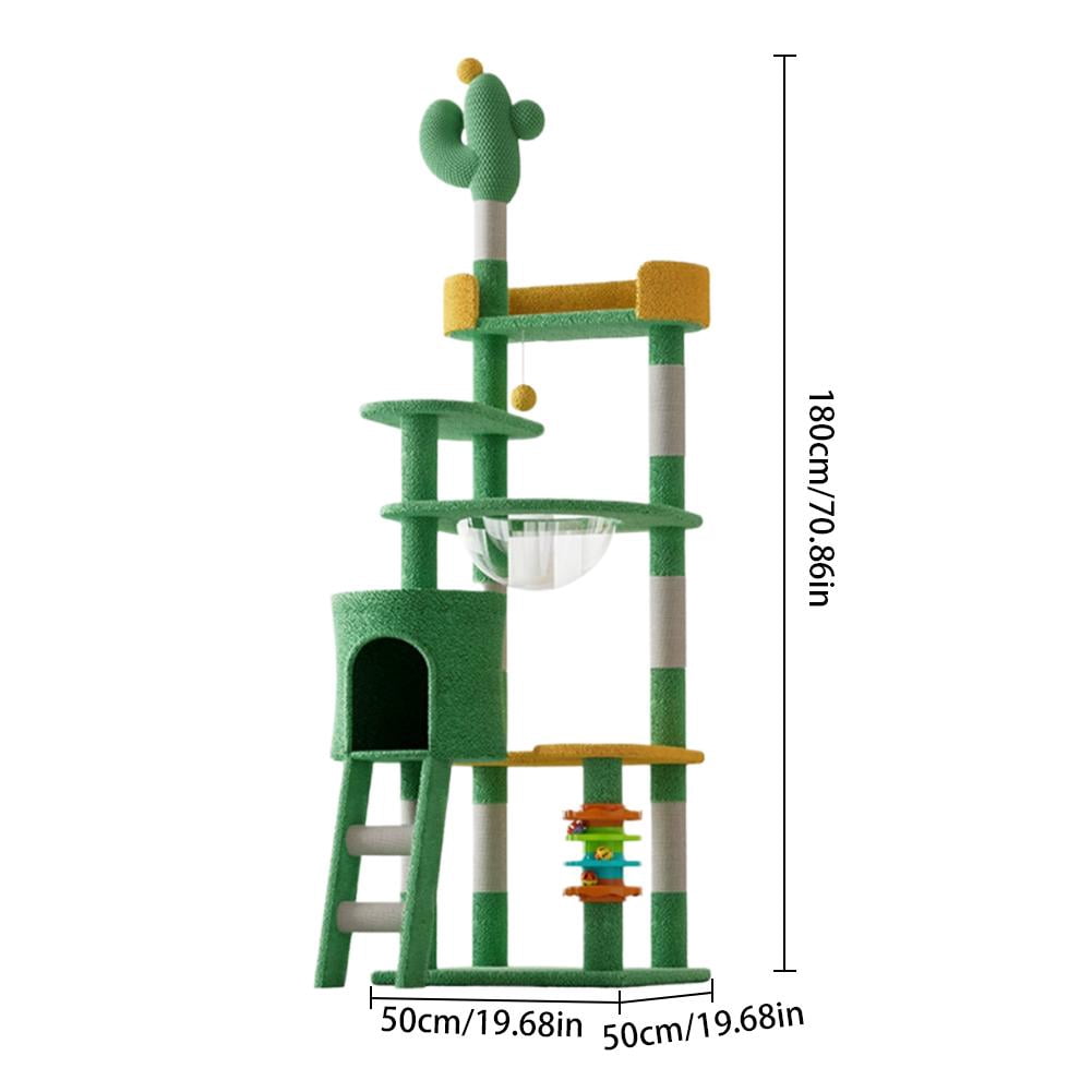 71in Cat Tree Tower, 6 Level Cactus Style Cat Tree,Multifunctional Cat Tree with Cat Hanging Play Ball, Sleep Bowl, Cat House, Scratching Post, and Cat Rolling Play Toy, All in One Cat Tree
