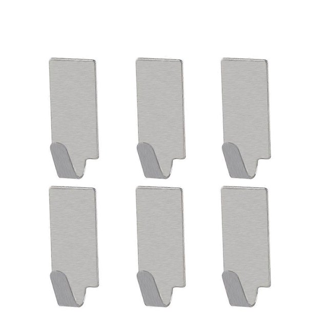 6pcs Adhesive Stainless Steel Towel Hooks Towel Racks Wall Hooks for Kitchen Bathroom (Square)