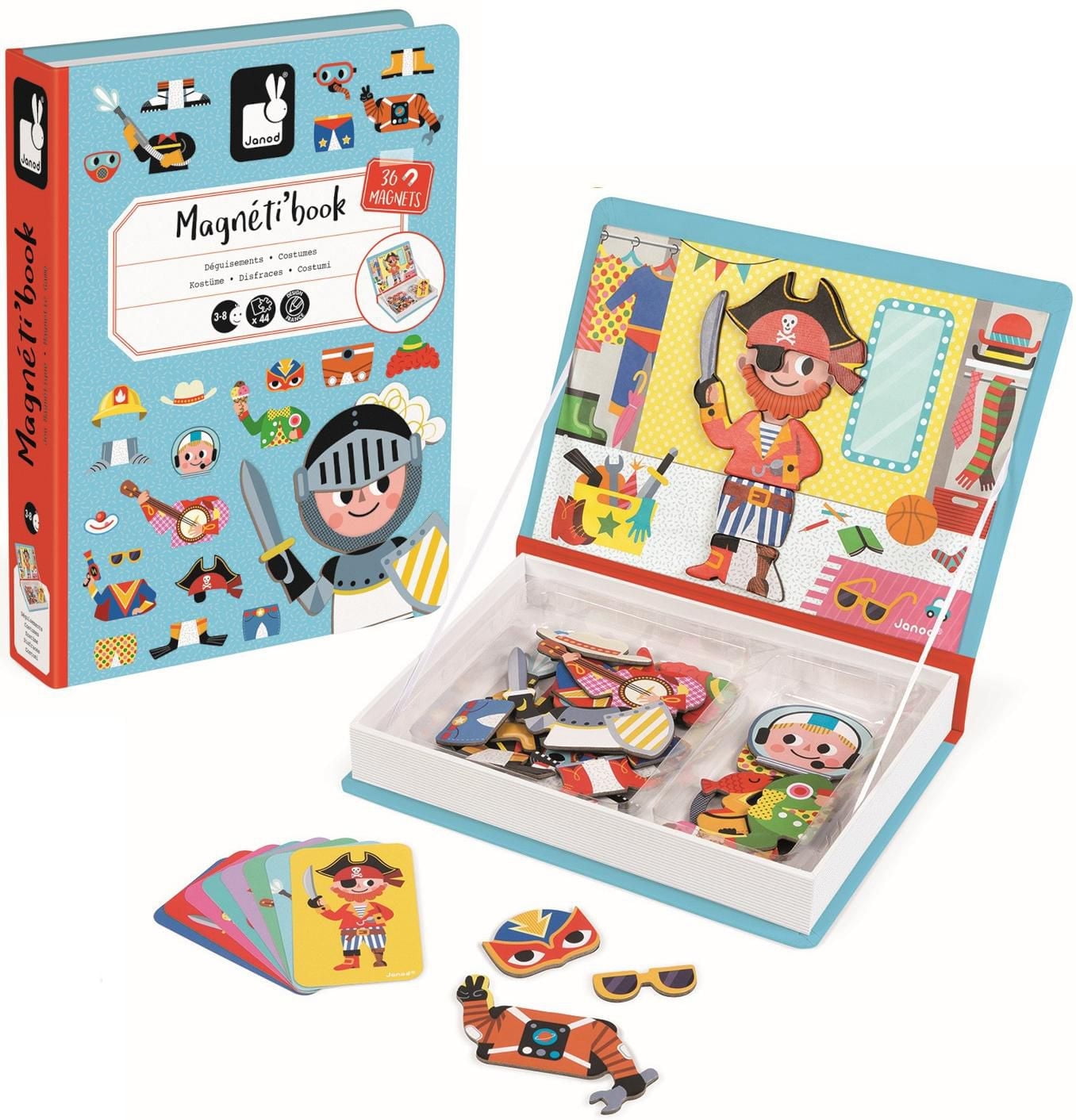 Janod - Costumes de Garçons Magneti’book - Jeu Éducatif - 36 Aimants et 8 Cartes - Créez des Tenues - Développe les Compétences Motrices Fines et la Créativité - À partir de 3 Ans - J02719