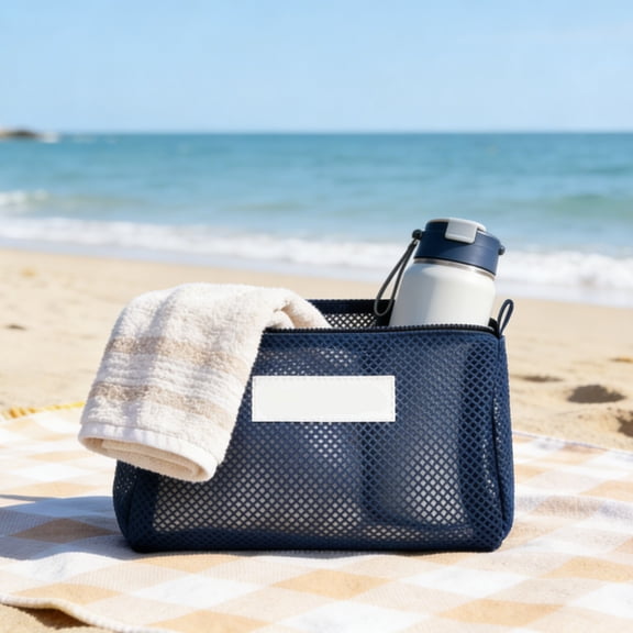 Beach Mesh Bag for Swimming and Travel with Breathable Fabric, Zipper Closure and Lanyard for Toiletries Storage, Fits Towels, Swimsuits, , Gym Essentials, Portable for Pools Beaches