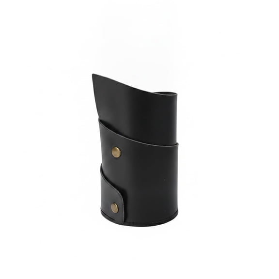 Round PU Leather Desk Pencil Holder, 3.3 Inch Diameter Desktop Pen Stand