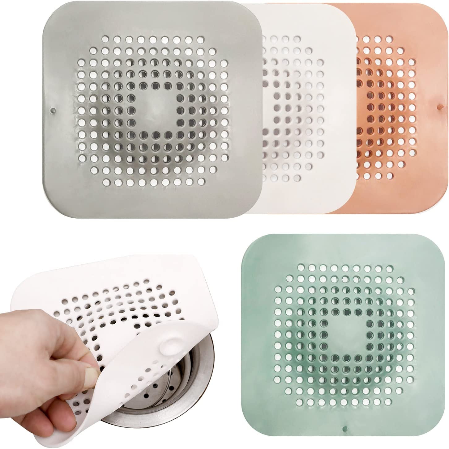 4 Pack Hair Catcher, Square Drain Cover for Shower, Drain Protection