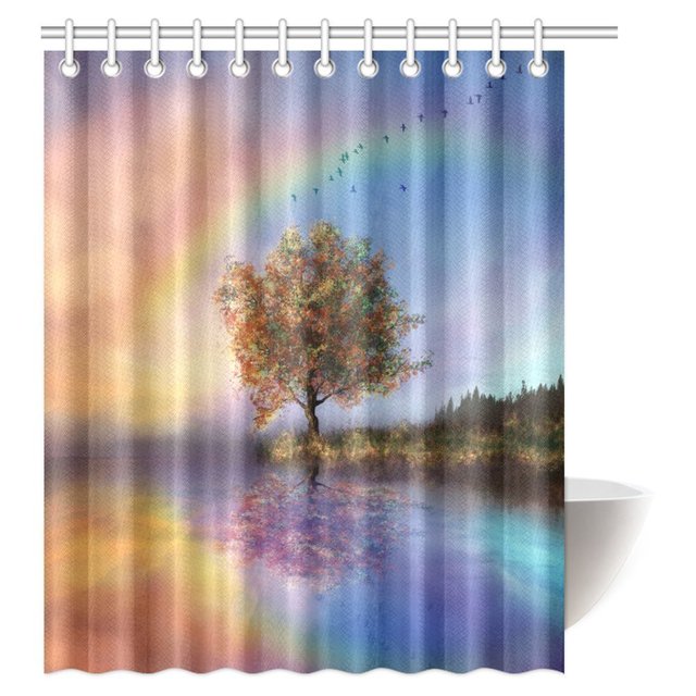 ABPHQTO Árbol de la vida Cortina de ducha Hermoso paisaje con agua Árbol de la vida y tela de arcoíris Cortina de ducha de baño 150x180 cm