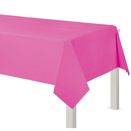 Party City Plastic Table Cloth for Rectangle Tables, 54" x 108" (Bright Pink) - Go Brightly Classic Disposable Tablecloth & Table Covers for Parties - Premium Party Supplies