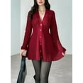 thumbnail image 6 of Women'S Sweater Dress Button V-Neck Long Sleeve Knit A-Line Mini Dress Red XL, 6 of 9