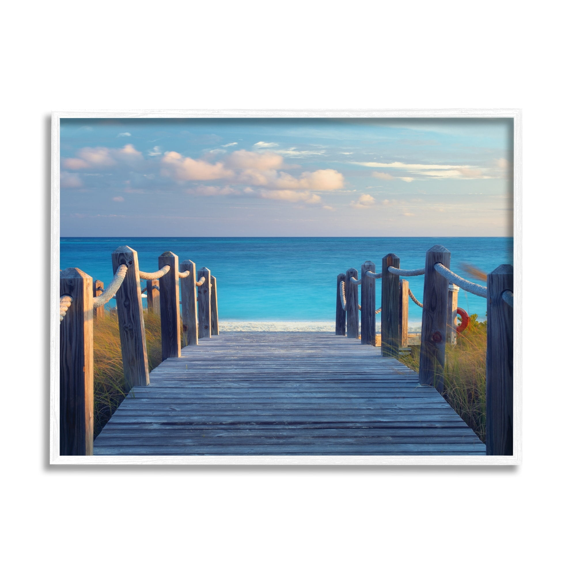 Stupell Industries Summer Boardwalk Beach View Coastal Photography White Framed Art Print Wall Art