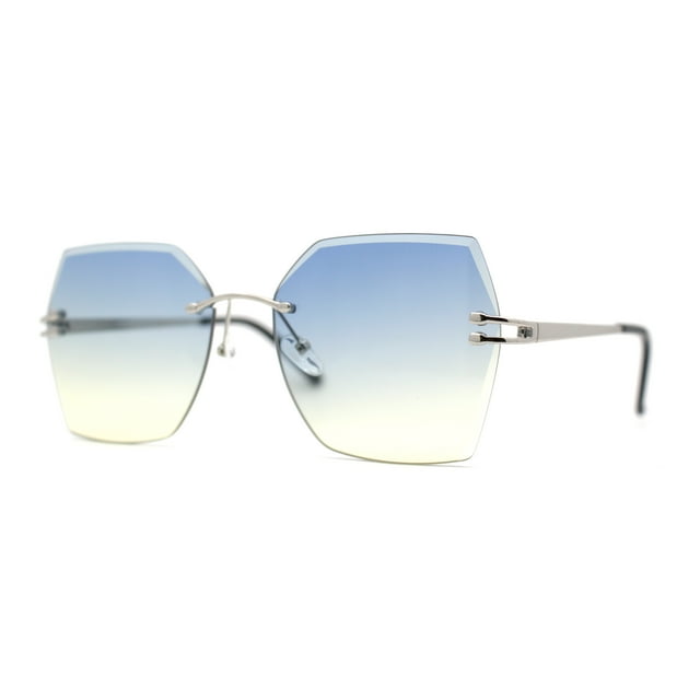 Womens Geometric Butterfly Rimless Oceanic Lens Chic Sunglasses Silver Blue Yellow