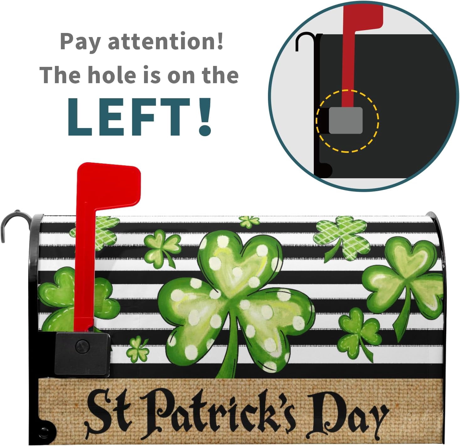St. Patrick''s Day Mailbox Cover Magnetic Standard Size 18" X 21" Green Love Clover Black and White Stripe Mailbox Covers Magnetic Mailbox Covers Post Letter Box Cover for Outdoor Decor
