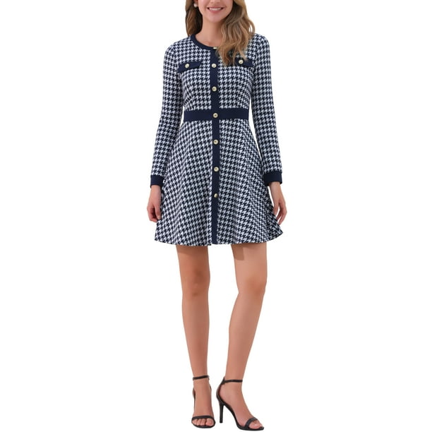 Vestido A-Line Elegante de Cuello Redondo con Botones de Houndstooth para Mujeres INSPIRE CHIC Talla S 2