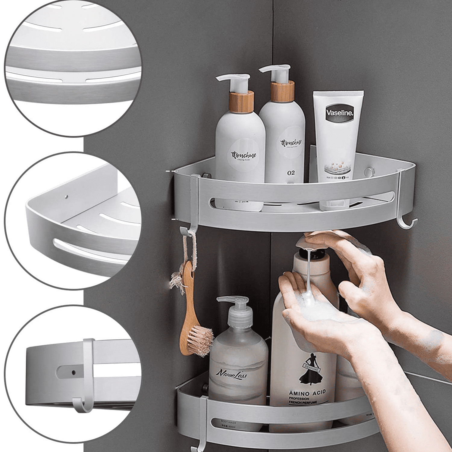 Multi-function Storage Rack Rotating Shelf for Bathroom Corner Self-adhesive 