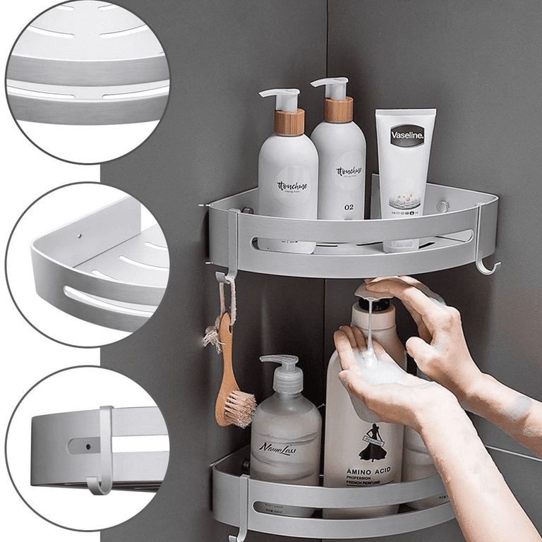 Vive Comb 2 Tiers Corner Shower Caddy, Shower Organizer, Wall Mounted  Aluminum Shower Shelf with Adhesive(No Drilling), Storage Rack for Toilet,  Shampoo, Dorm and Kitchen 