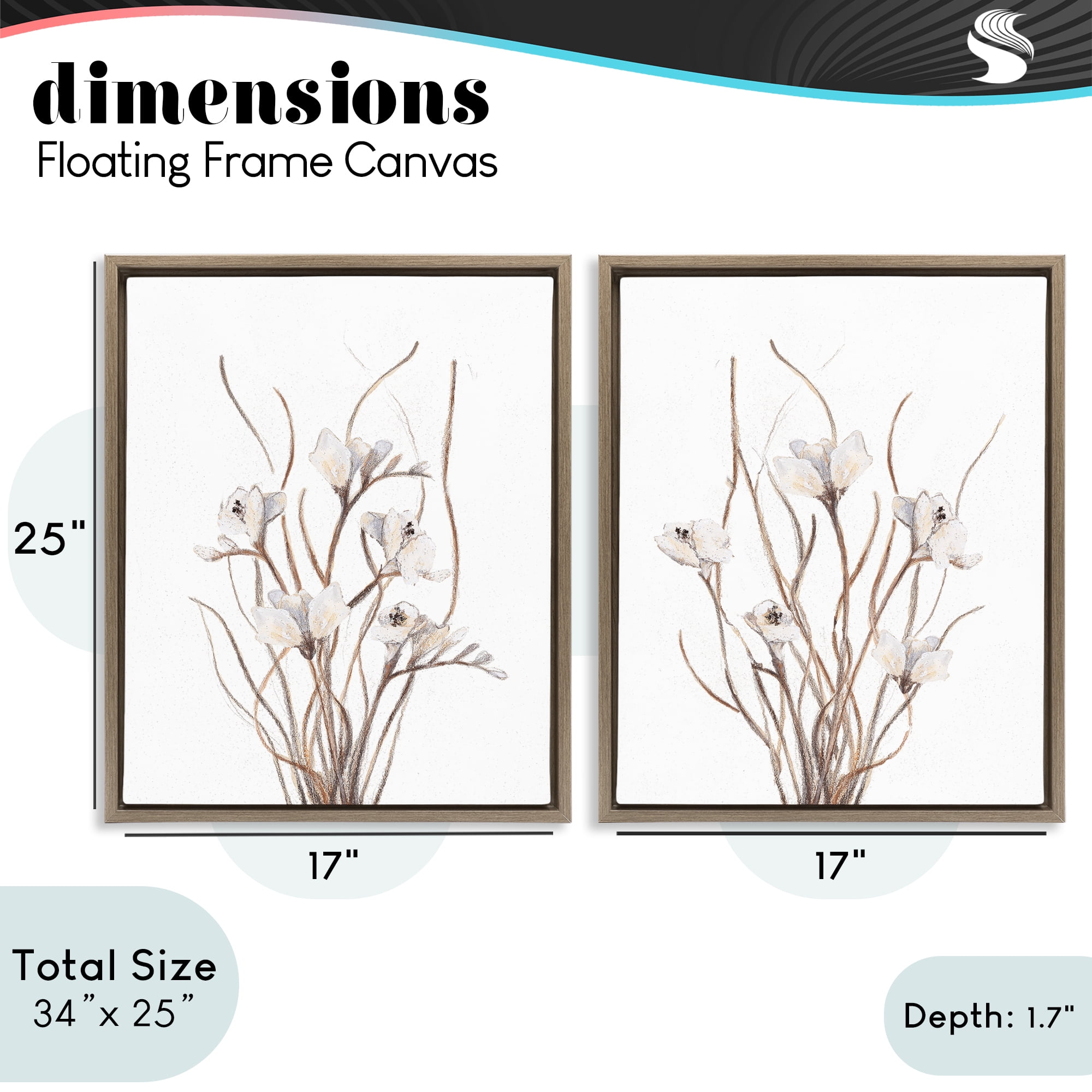 Stupell Industries Curly Branches Wildflowers 2 Piece Brown Framed Floater Canvas Set, design by Lanie Loreth