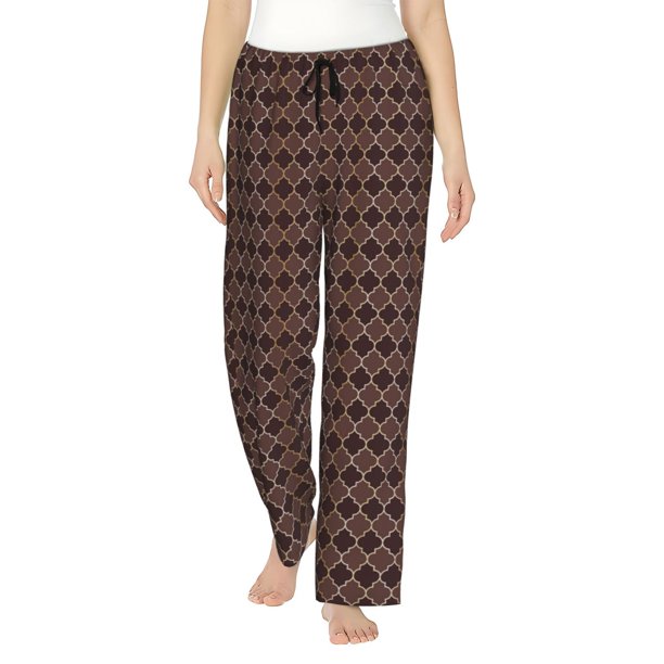 Fotbe Brown Gold Grid Pantalones de Pijama para Mujer, Pantalones de Dormir, Pantalones Pj con Cordón y Bolsillos-Large