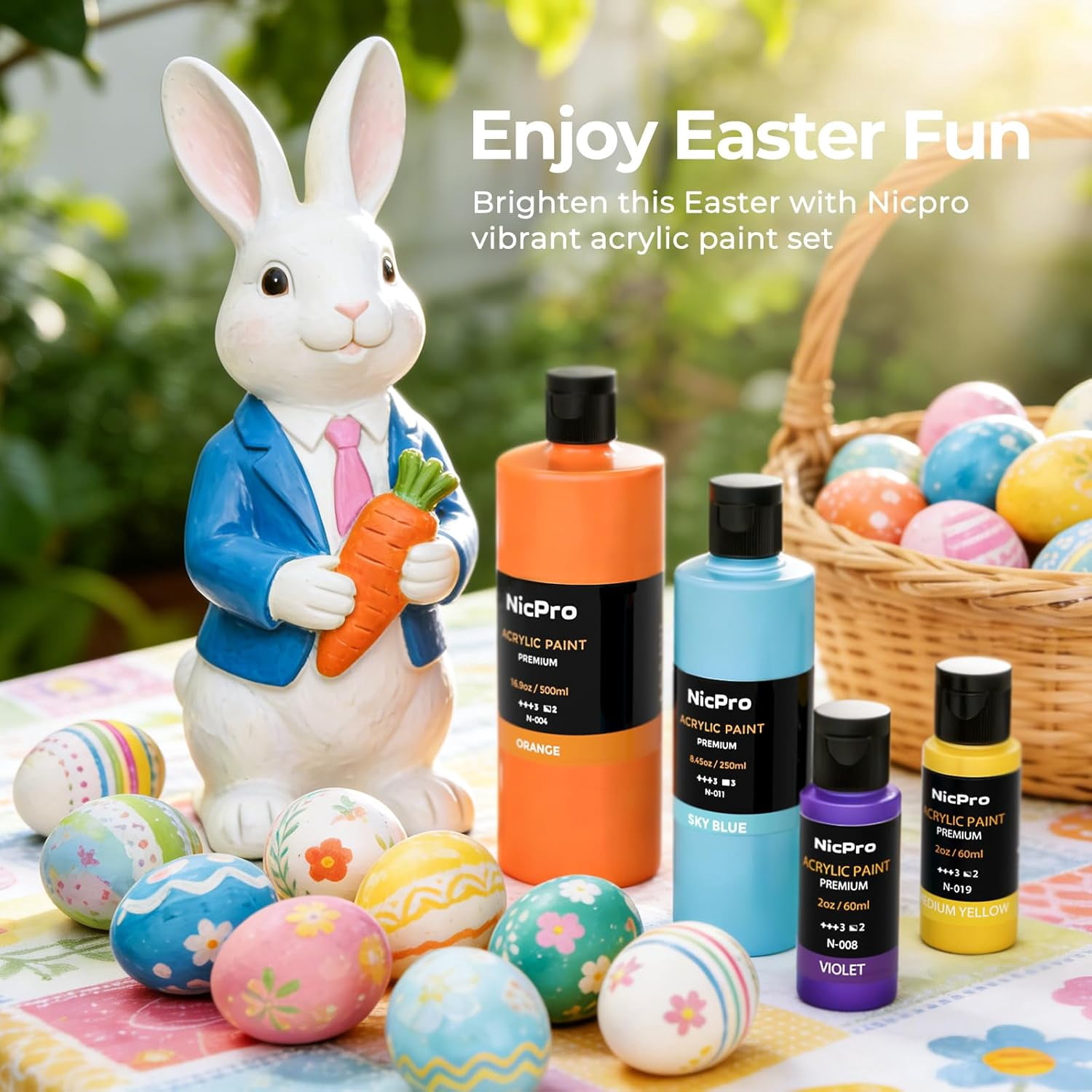 JJEAN-Acrylic Paint Set, 24 Colors with 12 Brushes & Palette, Non Toxic Art Supplies Kit for Painting Fabric, Canvas, Clay, Wood, Rock & Ceramic, Easter Eggs, Rich Pigments for Beginners, Students &