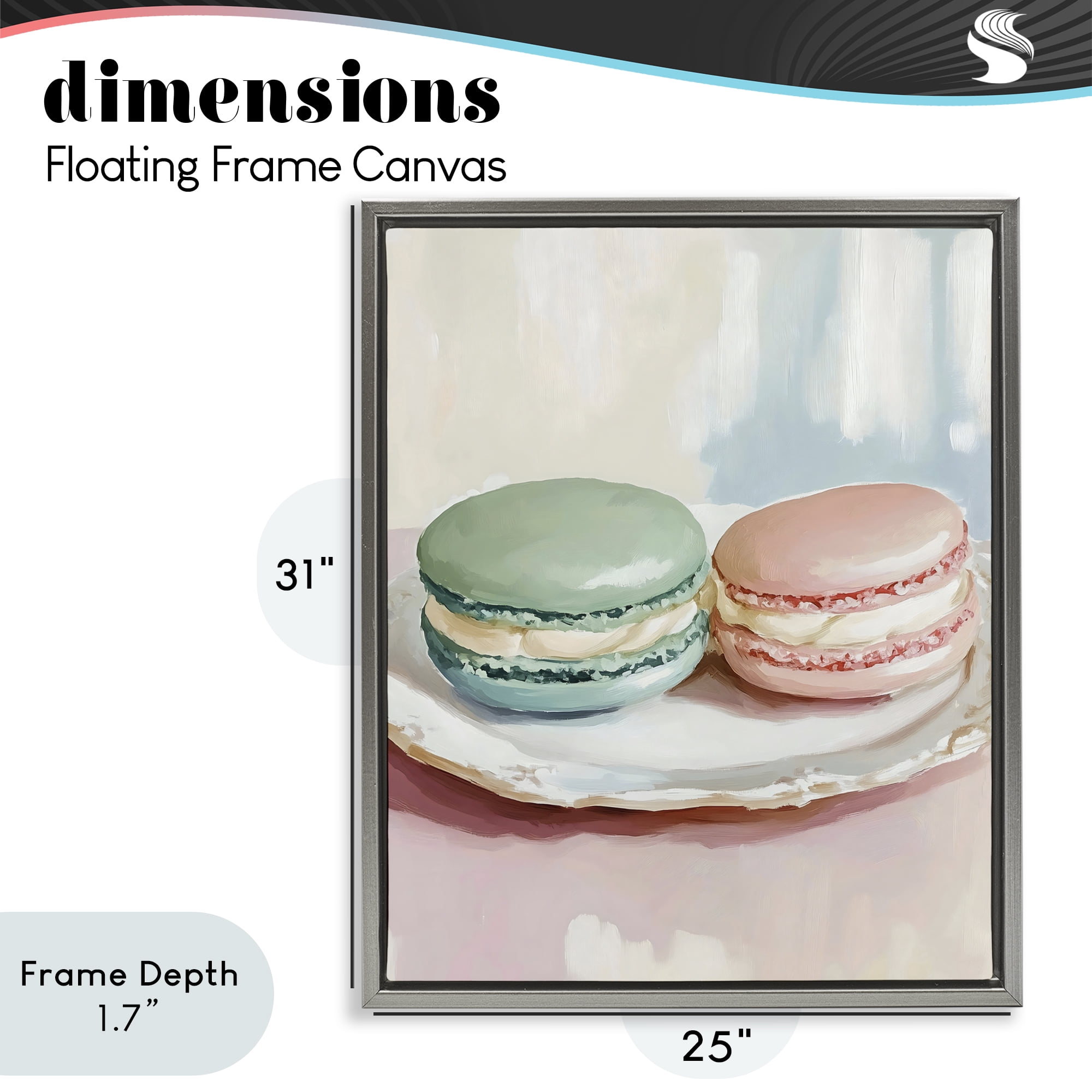 Stupell Industries Pastel Macarons on Plate Gray Framed Floater Canvas Wall Art, design by The Prints Vibe
