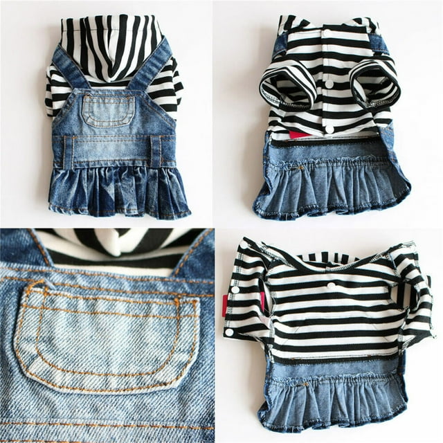 ERK Robe pour Chien Brodée de Fruits, Vêtements à Rayures, Veste à Capuche en Denim pour Chiot