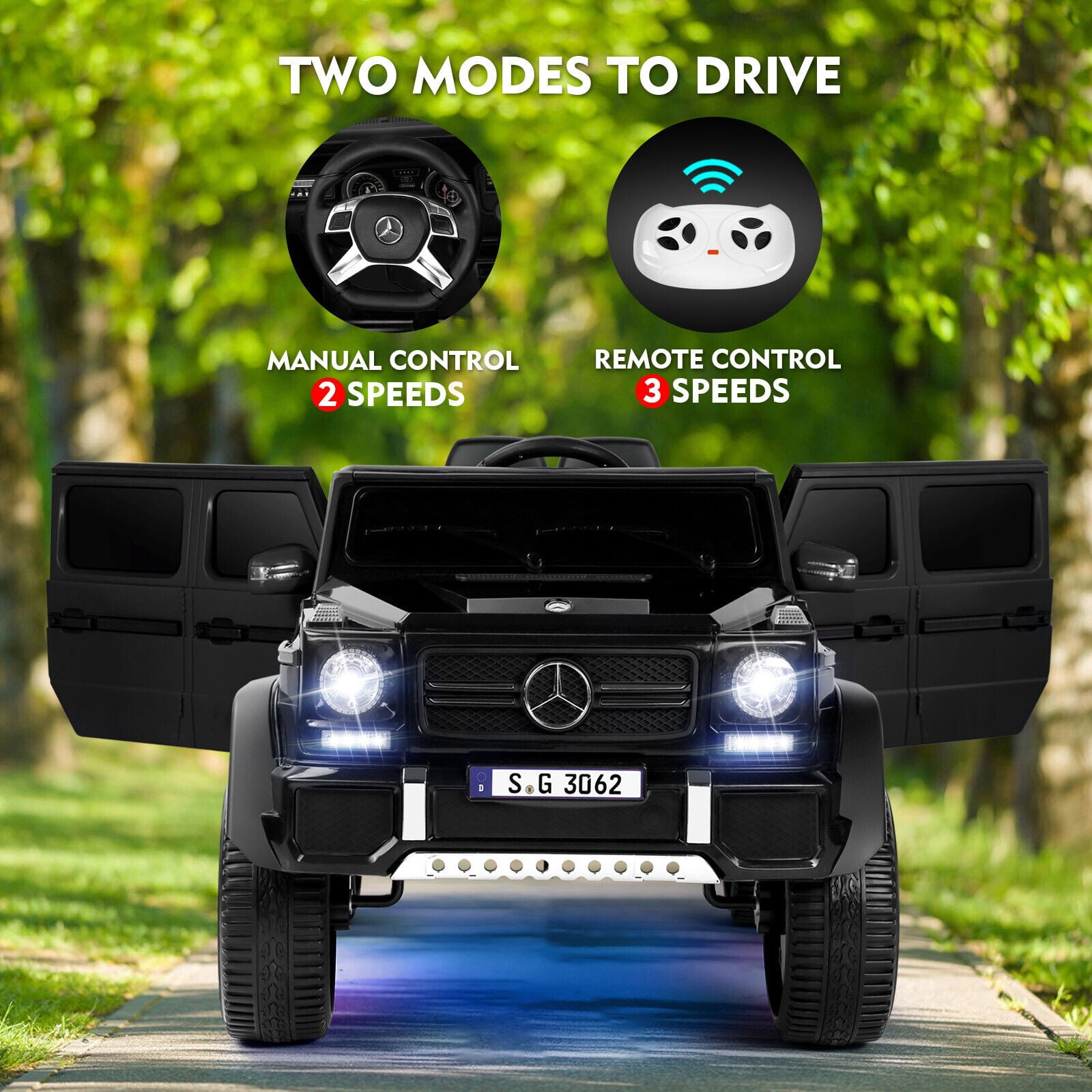JOYLDIAS 12V Licensed Mercedes-Benz G650S Kids Ride on Car Electric Toy w/Remote Control, 3 Speeds, LED Lights, Bluetooth, Music, Horn, Black