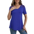 thumbnail image 2 of VERABENDI Women's Plus Size Tops Summer Short Sleeve Lace Trim Shoulder Tunic Blouses,M-4XL, 2 of 7