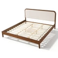 thumbnail image 3 of Christopher Knight Home Minimalist King Wood Bed Frame with Upholstered Curved Headboard, Brown Oak, 3 of 9