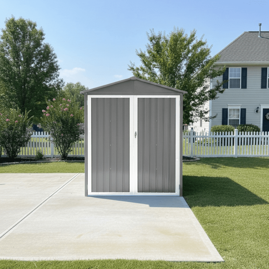 Mintazer 10×6ft Outdoor Motorcycle Storage Shed with Window, Large Garden Tool Storage Building for Backyard Lawn Patio, Light Gray