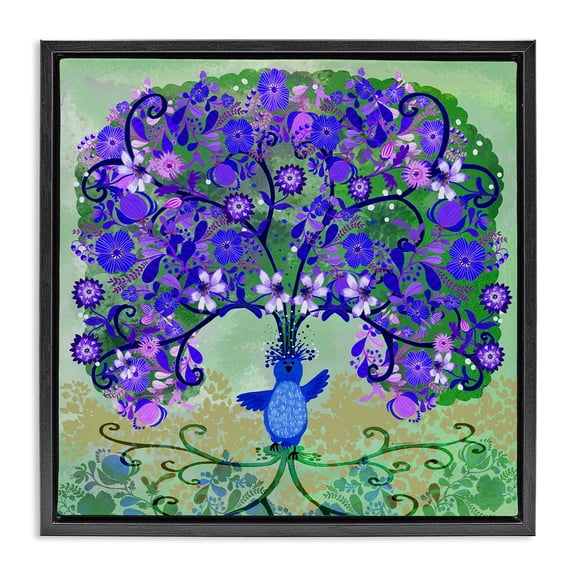 Stupell Industries Tree Blooming From Bird Floral Painting Black Floater Framed Canvas Art Print Wall Art, 18 x 18