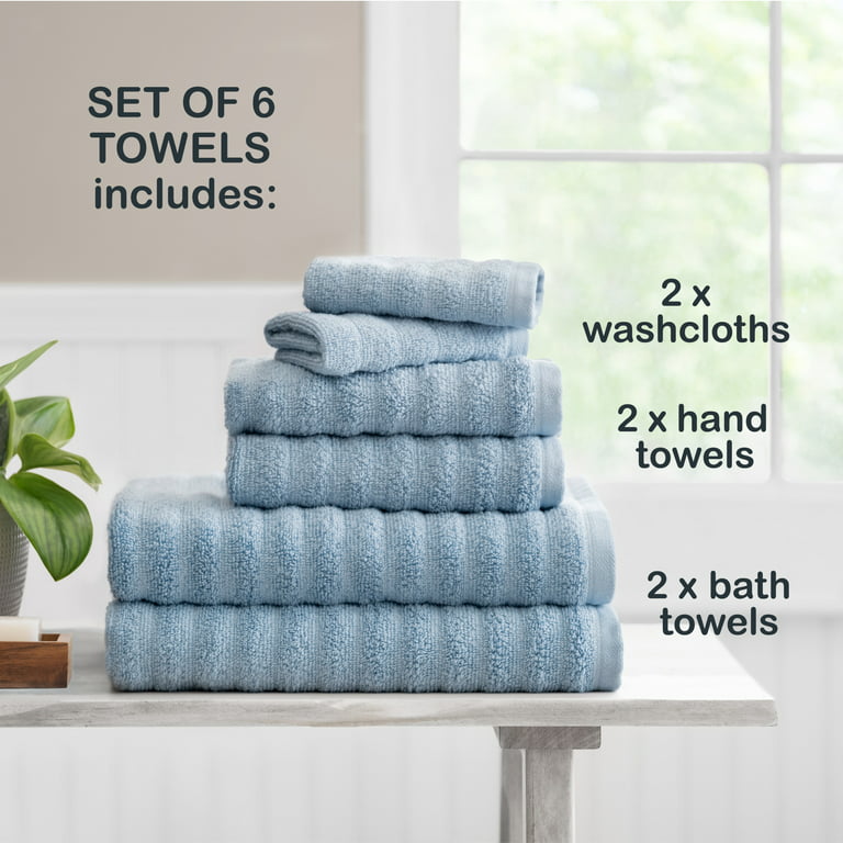 Mainstays Performance Textured Bath Towel 6-Piece Set, Blue Linen