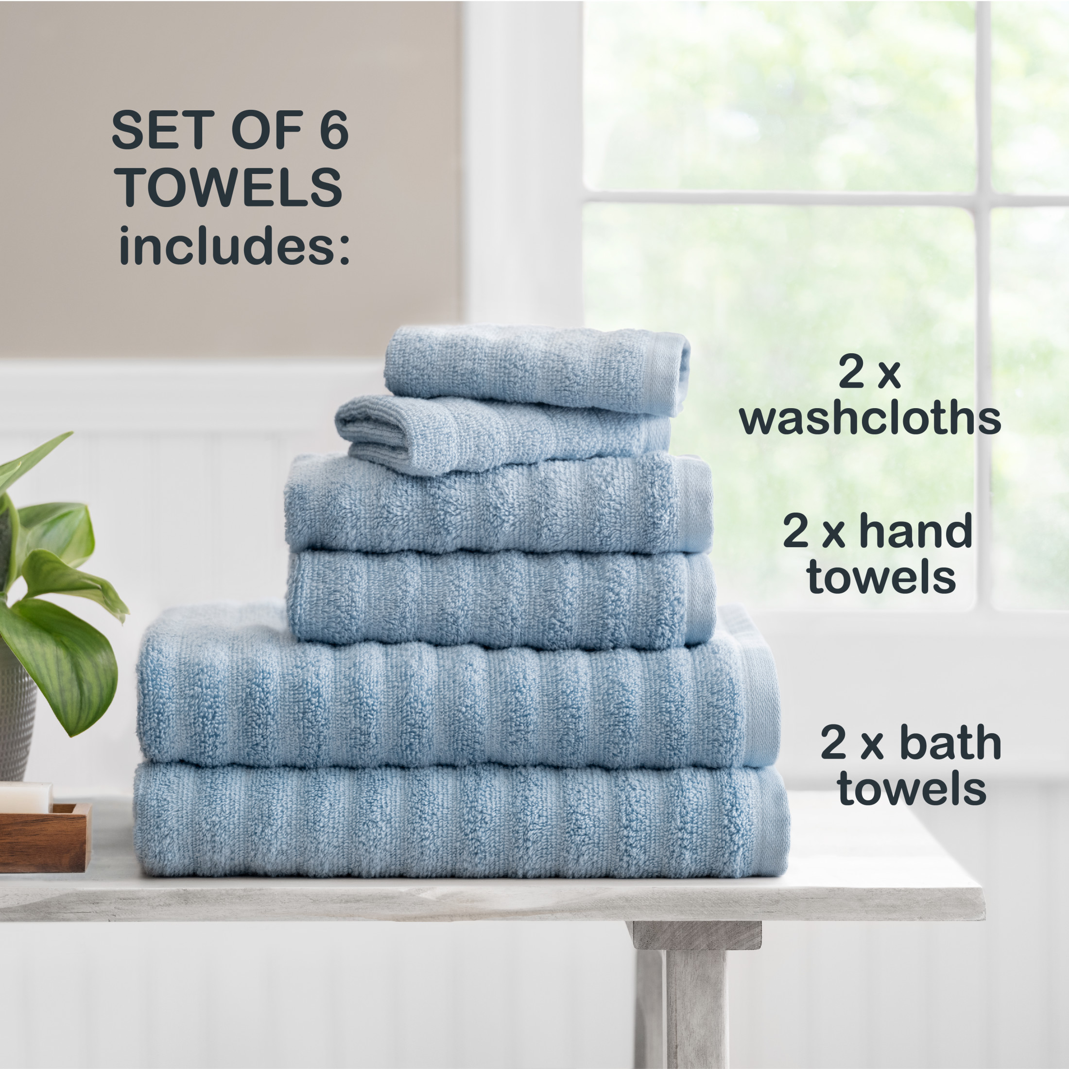 Mainstays Performance Textured Bath Towel 6-Piece Set, Blue - image 4 of 10