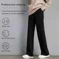 thumbnail image 4 of Skymirror Women Autumn Winter Fleece Lining Pants Elastic High Waist Straight Wide Leg Pants Solid Color Loose Fit Long Trousers, 4 of 8