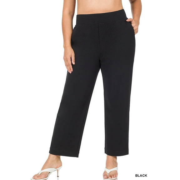 Women & Plus Super Stretch Office Business Pull-On Dress Pants with Elastic Waistband and Pockets