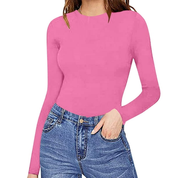 Gibobby Bodysuit Shapewear con Control de Barriga Body de manga larga con cuello Rojoondo para mujer Cómodo la Tops Trajes de cuerpo sexy Ropa de mujer (Rosa, S)