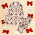 thumbnail image 4 of Women's Christmas Pajama Set Two Piece Button Tops & Wide-Leg Pants Xmas Santa Pajamas Casual Pjs Fashion Loungewear Holiday Sleepwear Funny Lounge Sets Comfy Outfit, 4 of 7