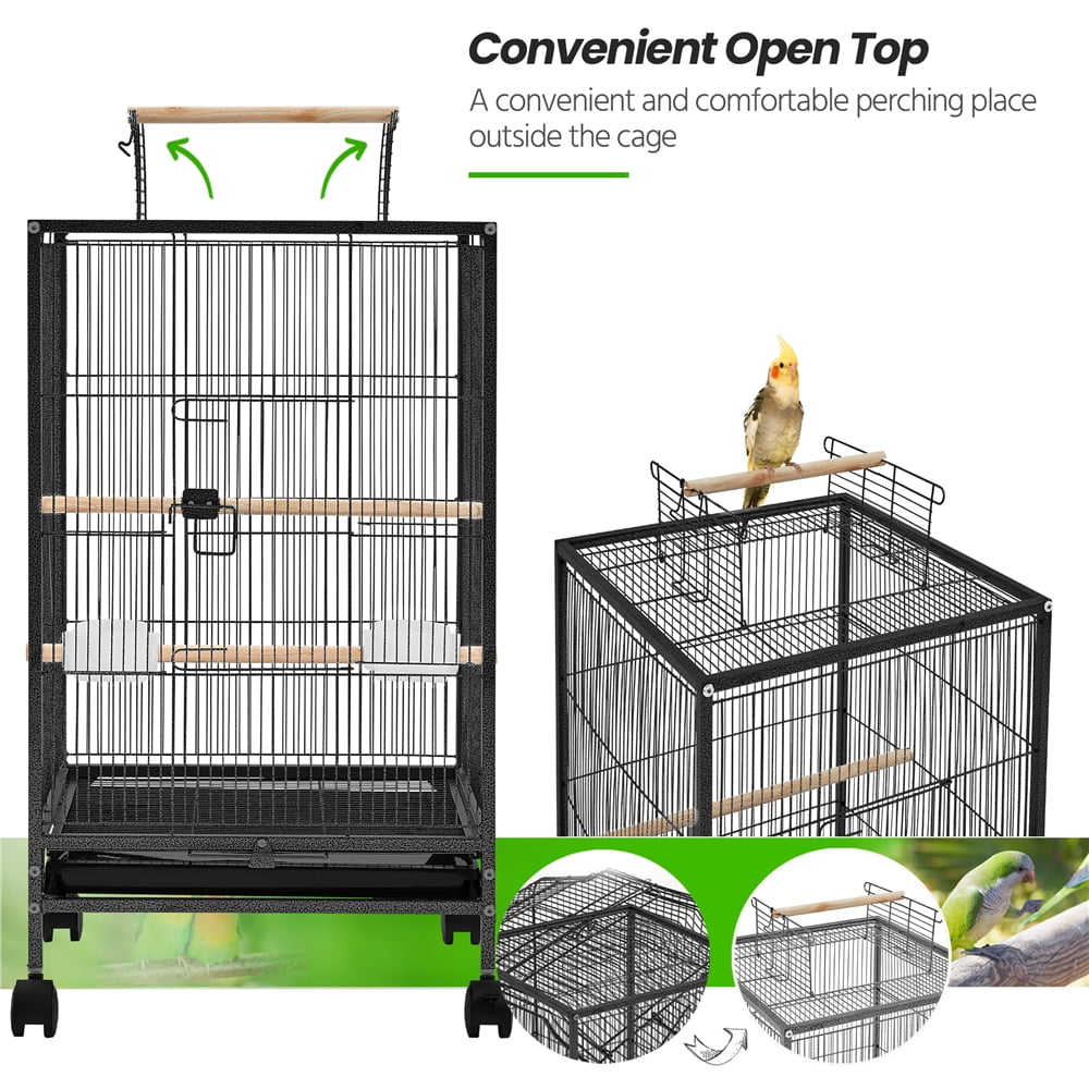 Yaheetech 31″ H Rolling Metal Birdcage with Open-top for Small-sized Birds, Black