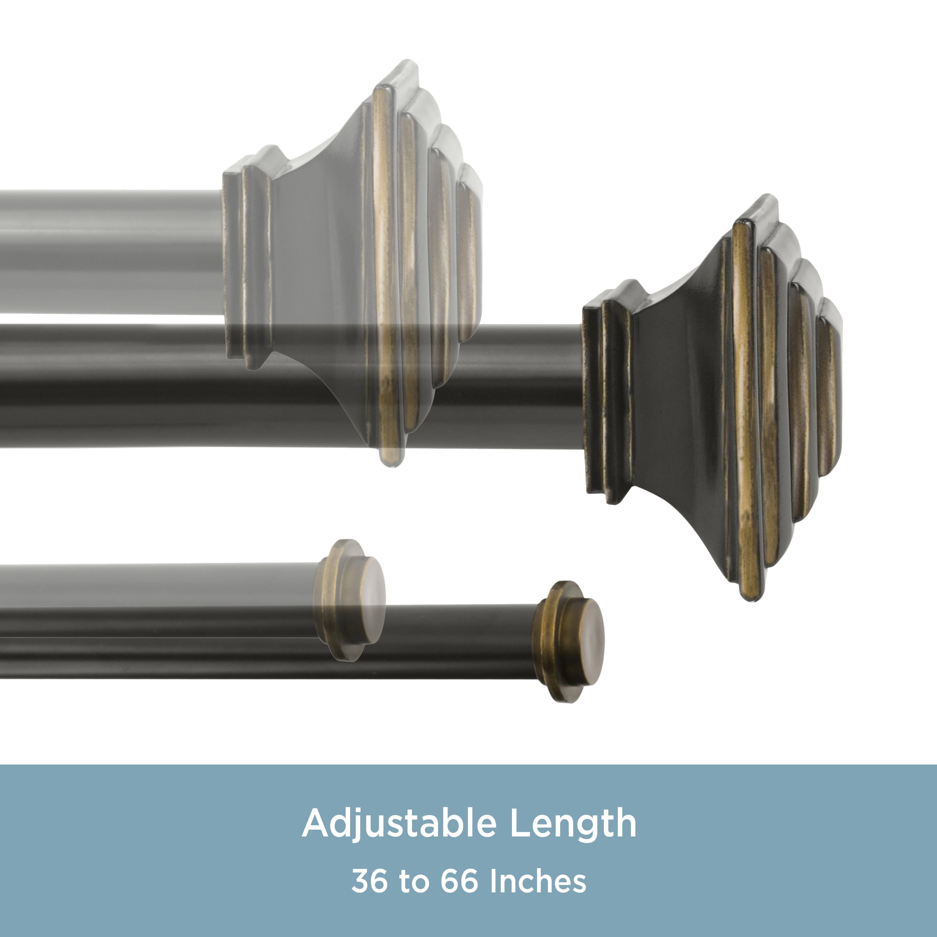 Kenney Mission 1" Premium Decorative Window Double Curtain Rod, 36-66", Oil Rubbed Bronze