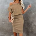 thumbnail image 4 of Aiyino Robe Midi Moulante Décontractée de Soirée à Manches Courtes Côtelées pour Femmes, Épaules Dénudées, 2TG Bleu Royal, 4 of 8