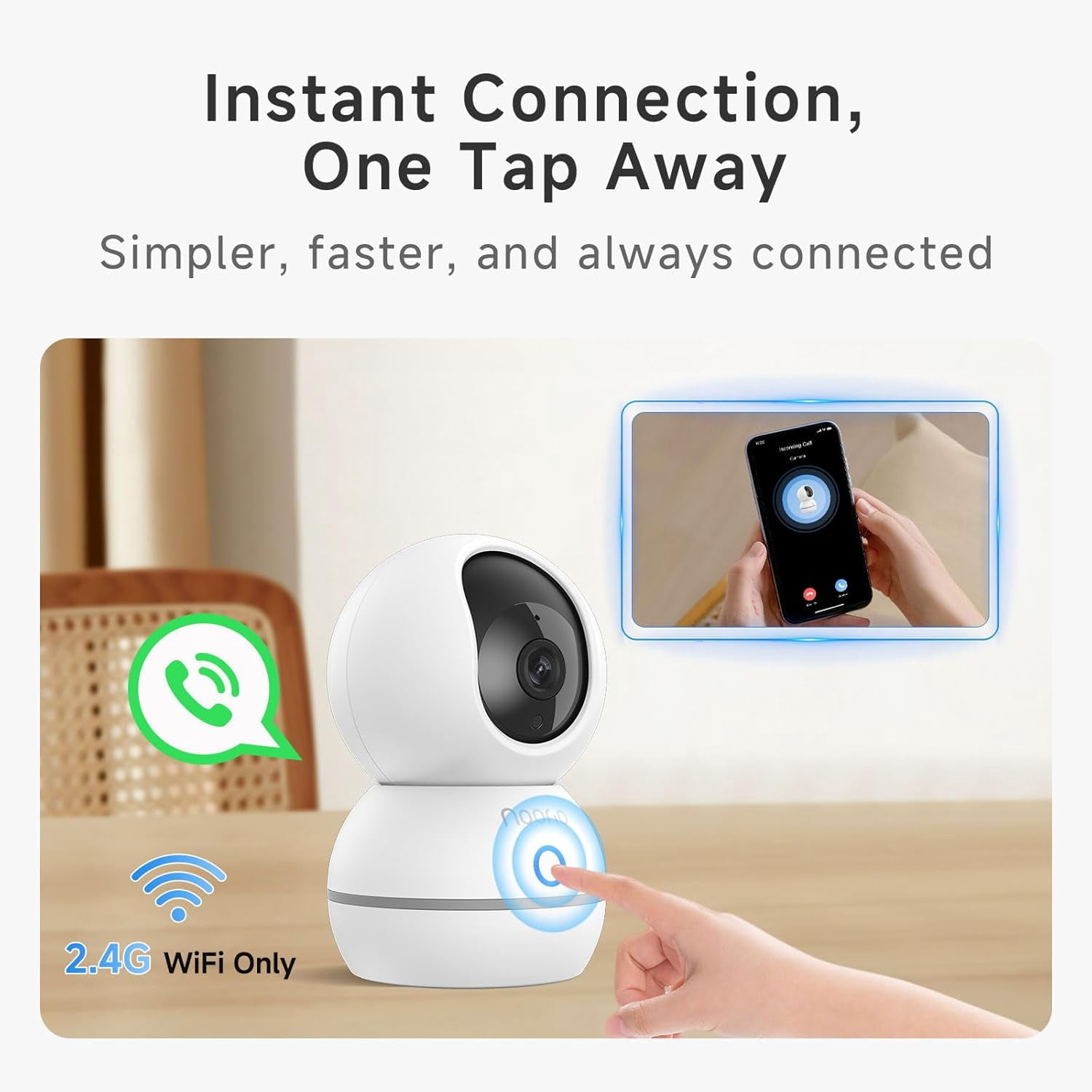 Noorio 2K Wired Security Camera Indoor, Pan/Tilt Pet Camera with Speaker, One Touch Call Dog Cam, Plug-in 24/7 SD&Cloud Storage, Night Vision, 2.4G WiFi Only, 2Pcs