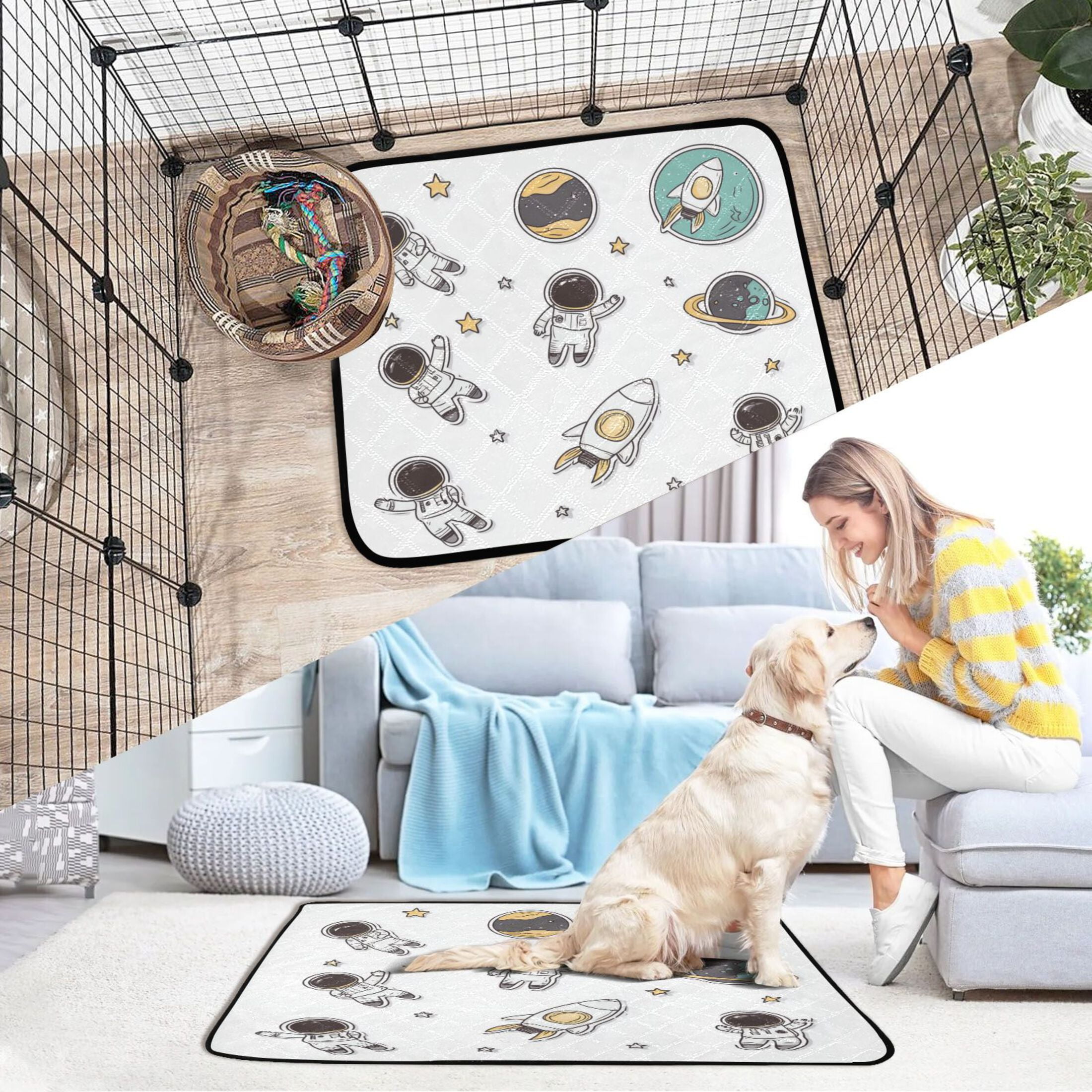 Washable Pet Pee Pads with Super Absorbent Reusable Training Pads for Dogs & Cats Astronauts in Space
