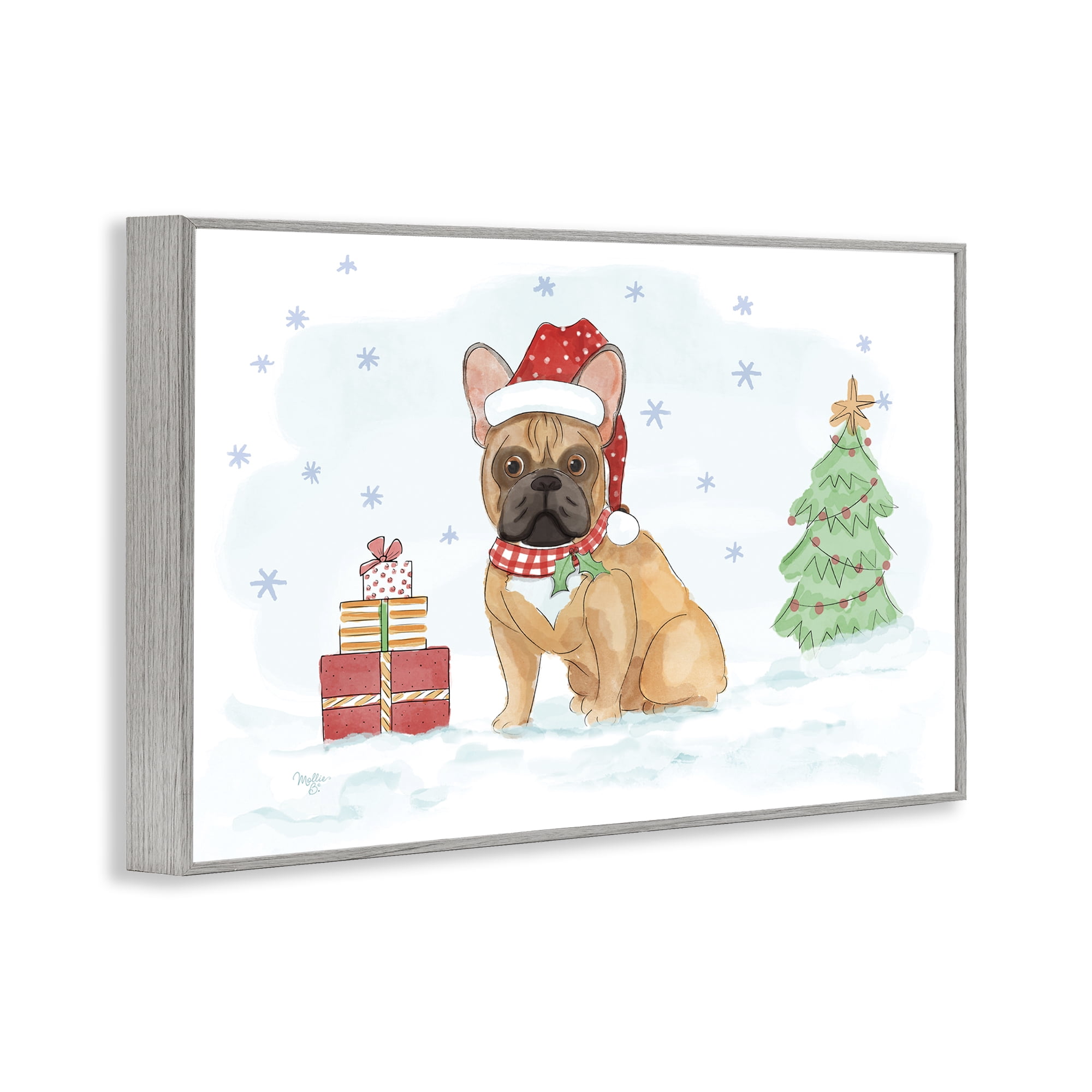 Stupell Industries Holiday Dog in Snow Holiday Painting Gray Framed Art Prints Wall Art, 24 x 16