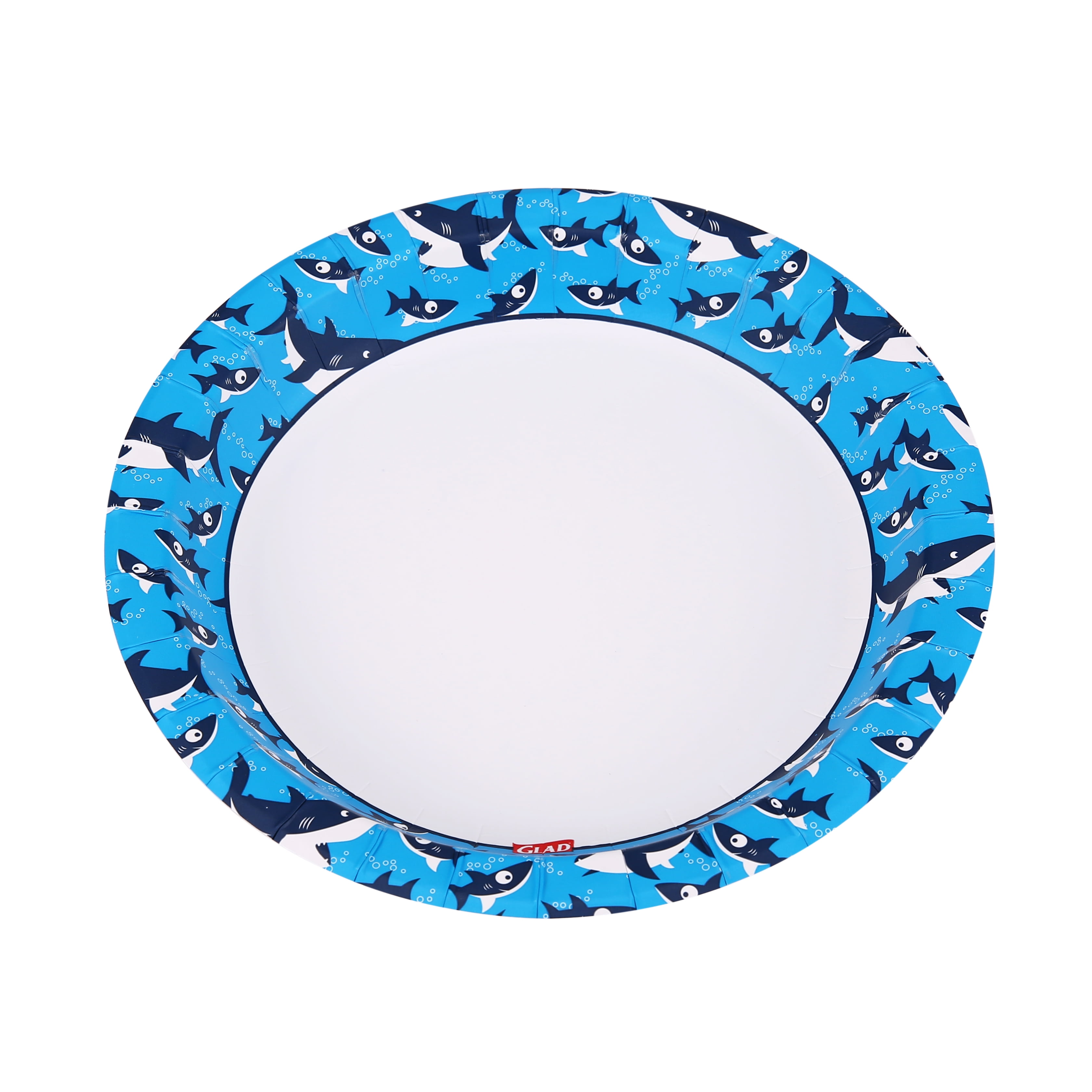 Glad Kids Sharks Round Paper Plates, 8.5", 3 pack (60 plates total)