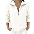 thumbnail image 2 of AVRNLIQ Womens Ribbed Knit Oversized Quarter Zip Pullover Sweater, White, Relaxed Fit,Size XL, 2 of 5