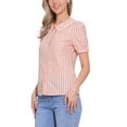 thumbnail image 4 of INSPIRE CHIC Women's Contrast Peter Pan Collar Blouse Puff Short Sleeve Plaid Shirt Top S Peach Pink, 4 of 6