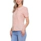 thumbnail image 4 of Blusa de manga corta con cuello Peter Pan en contraste para mujeres Inspire Chic, top de cuadros, talla XL, color melocotón rosa, 4 of 6