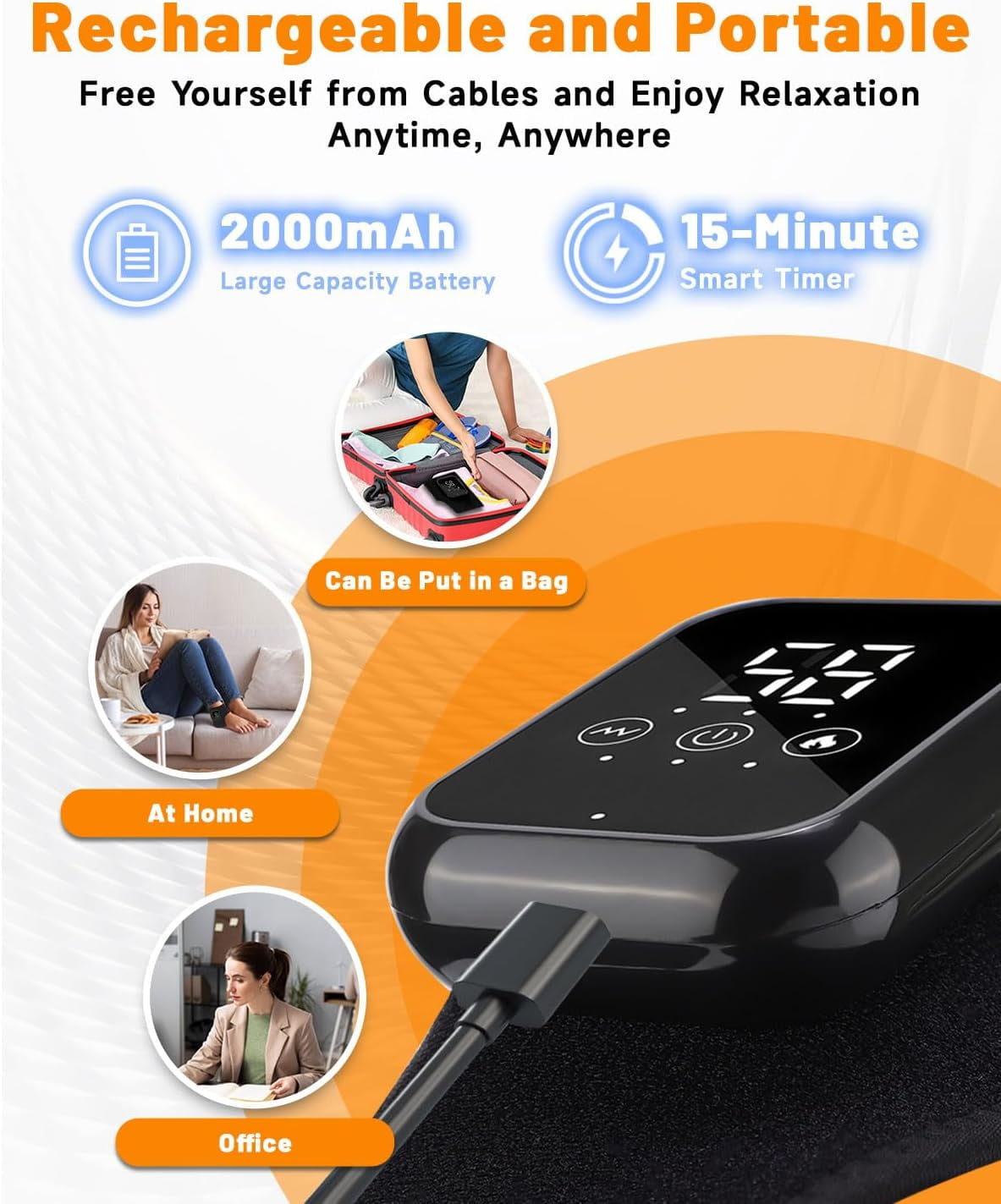 Massager, 2026 Foot Relief Massager, Portable Feet Relieve Machine, Compression/Heating/Massage Functions, 3 Massage Modes, 3 Heat Level, Rechargeable, Just 15 Minutes a Day (2PCS)
