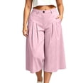 thumbnail image 7 of Levmjia Women High Waisted Pleated Wide Leg Capri Pants Plus Size Elastic Waist Casual Loose Cropped Trousers with Pockets, 7 of 7