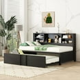 thumbnail image 3 of Bellemave Twin Size Daybed with Trundle and Storage Headboard, Metal Captains Beds Frame with USB Charging Port, Twin Trundle Platform Bed with Bookcase, No Box Spring Needed （Black）, 3 of 7
