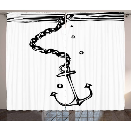 Anchor Curtains 2 Panels Set Nautical Themed Monochrome