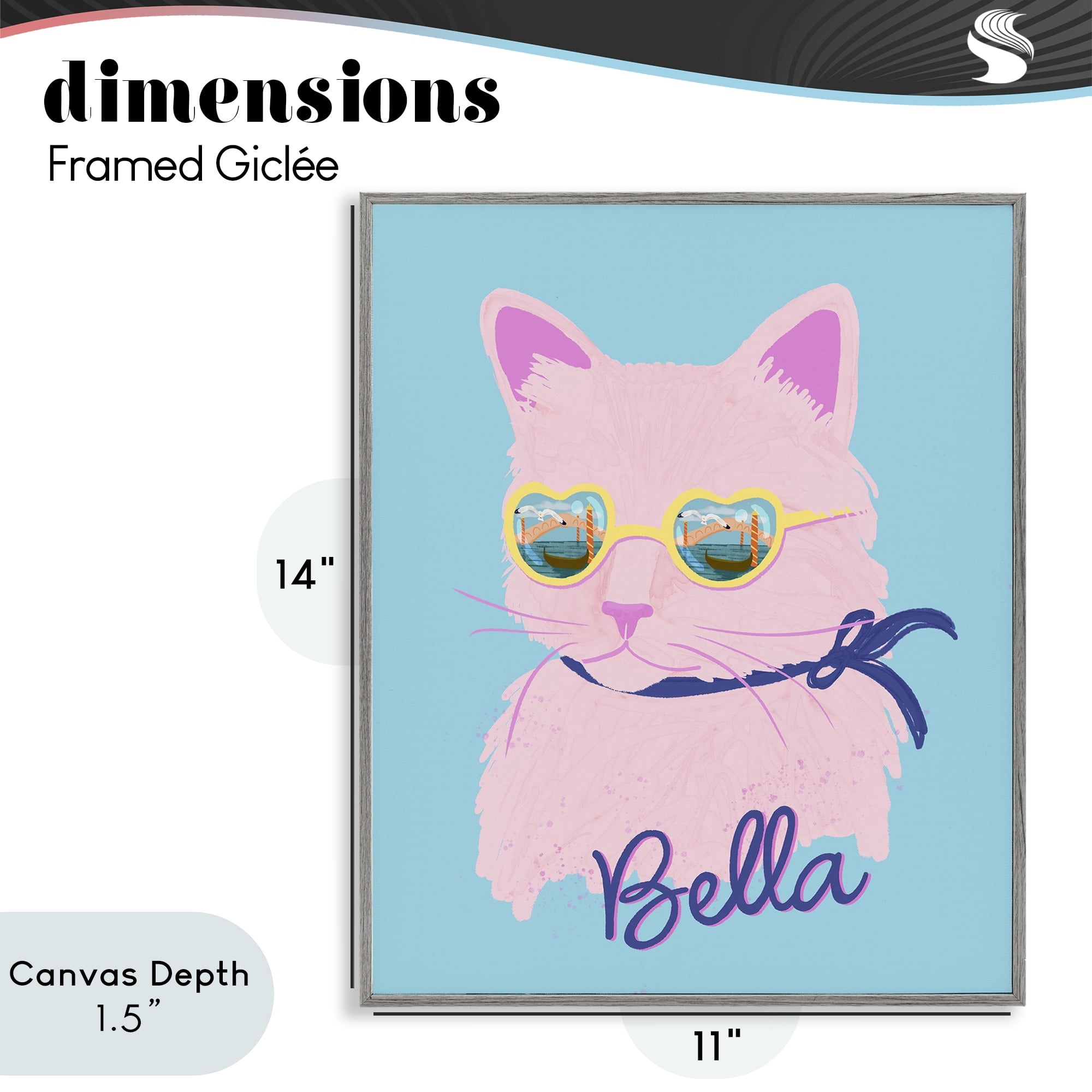 Stupell Industries Cool Cat Bella Gray Framed Giclee Art, design by Steffanie Pisula